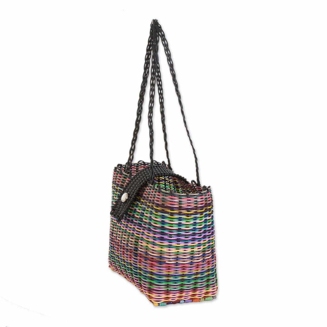 Eco-Friendly Hand-Woven Recycled Vinyl Cord Tote Bag - Colors of Happiness