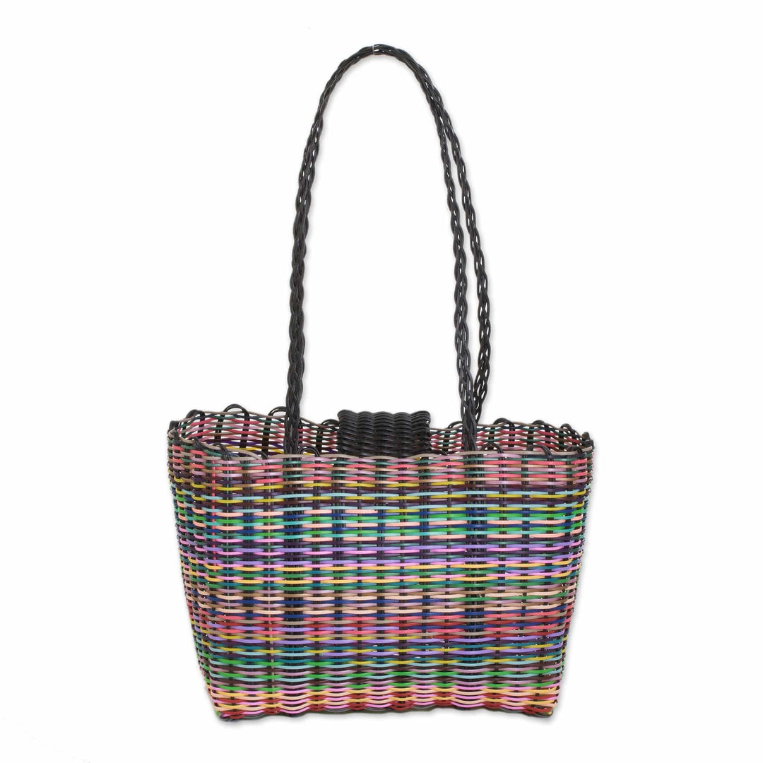 Eco-Friendly Hand-Woven Recycled Vinyl Cord Tote Bag - Colors of Happiness