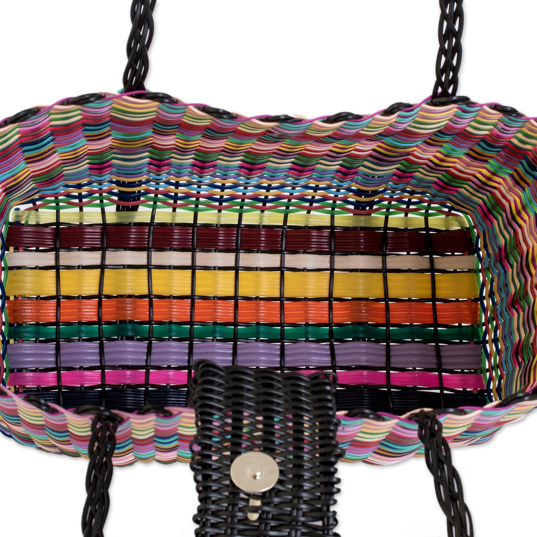 Eco-Friendly Hand-Woven Recycled Vinyl Cord Tote Bag - Colors of Happiness
