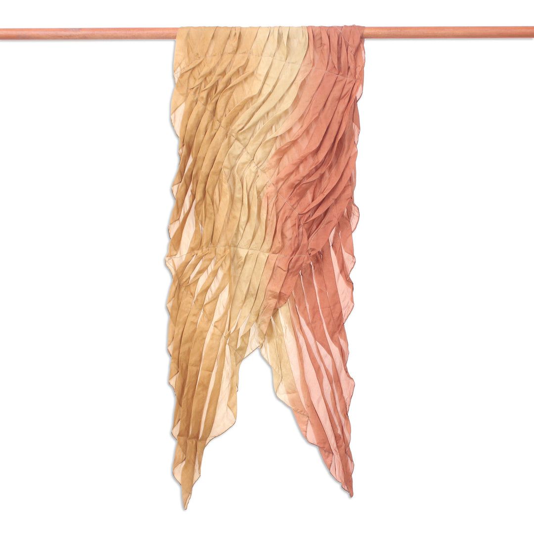 Handwoven Golden and Brown Soft Silk Scarf from Thailand - Golden Instant