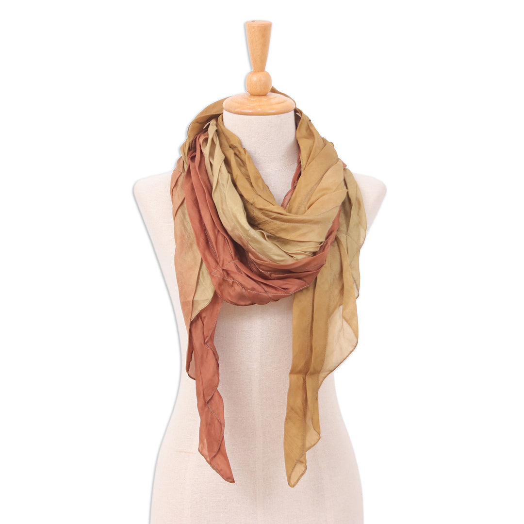 Handwoven Golden and Brown Soft Silk Scarf from Thailand - Golden Instant