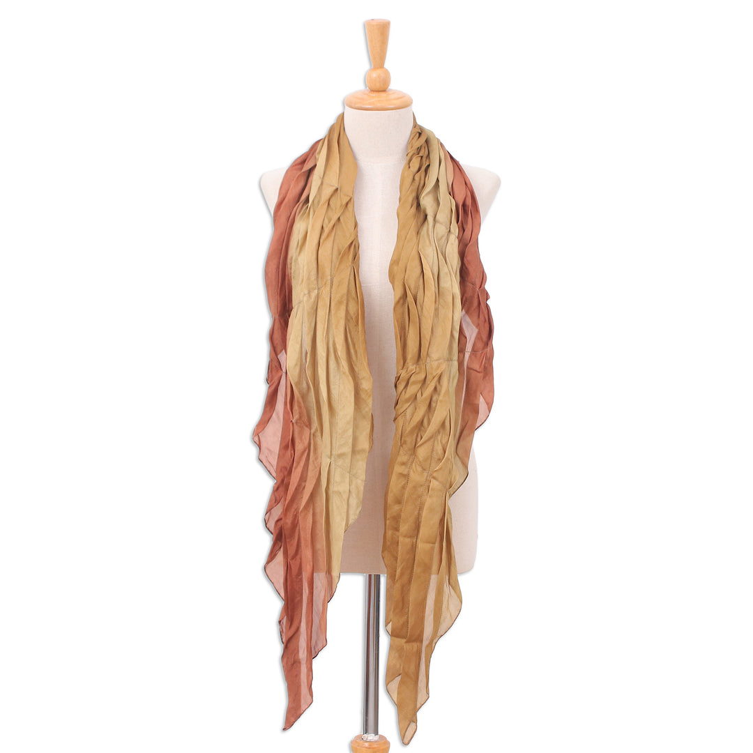 Handwoven Golden and Brown Soft Silk Scarf from Thailand - Golden Instant