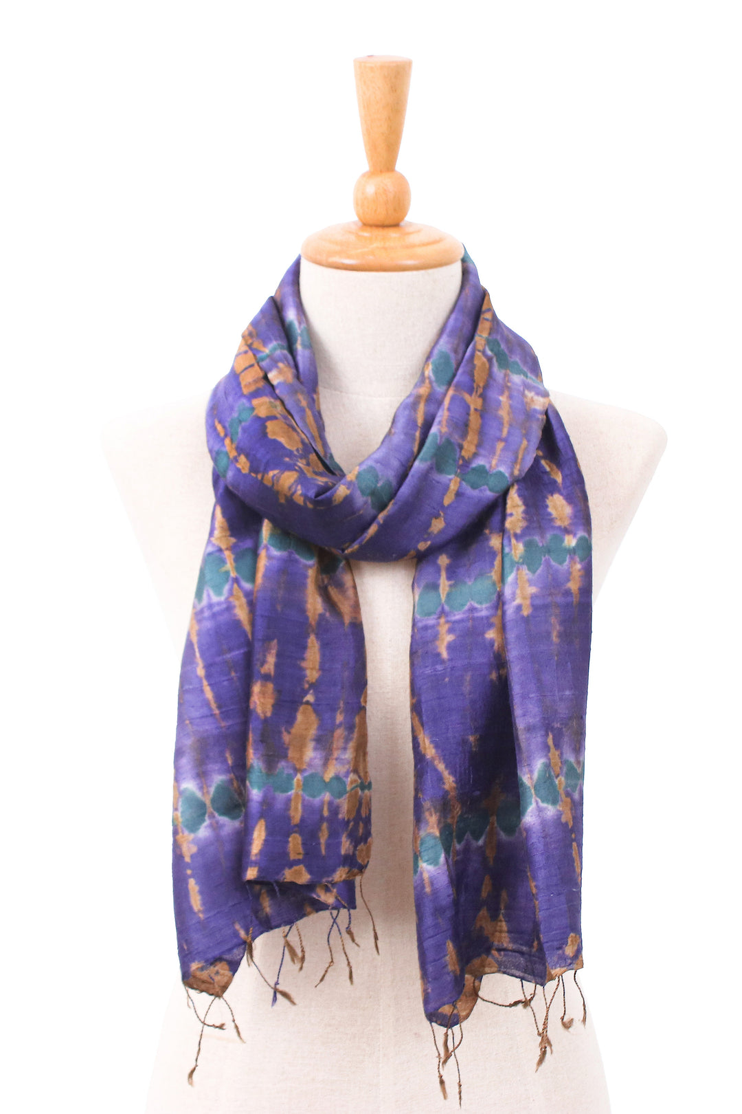 Hand-Spun Woven and Dyed Fringed Silk Batik Scarf in Purple - Purple Delight