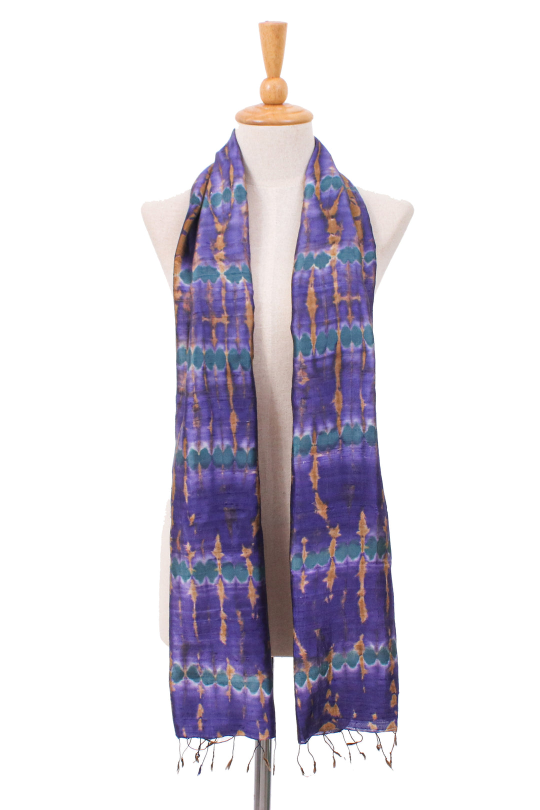 Hand-Spun Woven and Dyed Fringed Silk Batik Scarf in Purple - Purple Delight