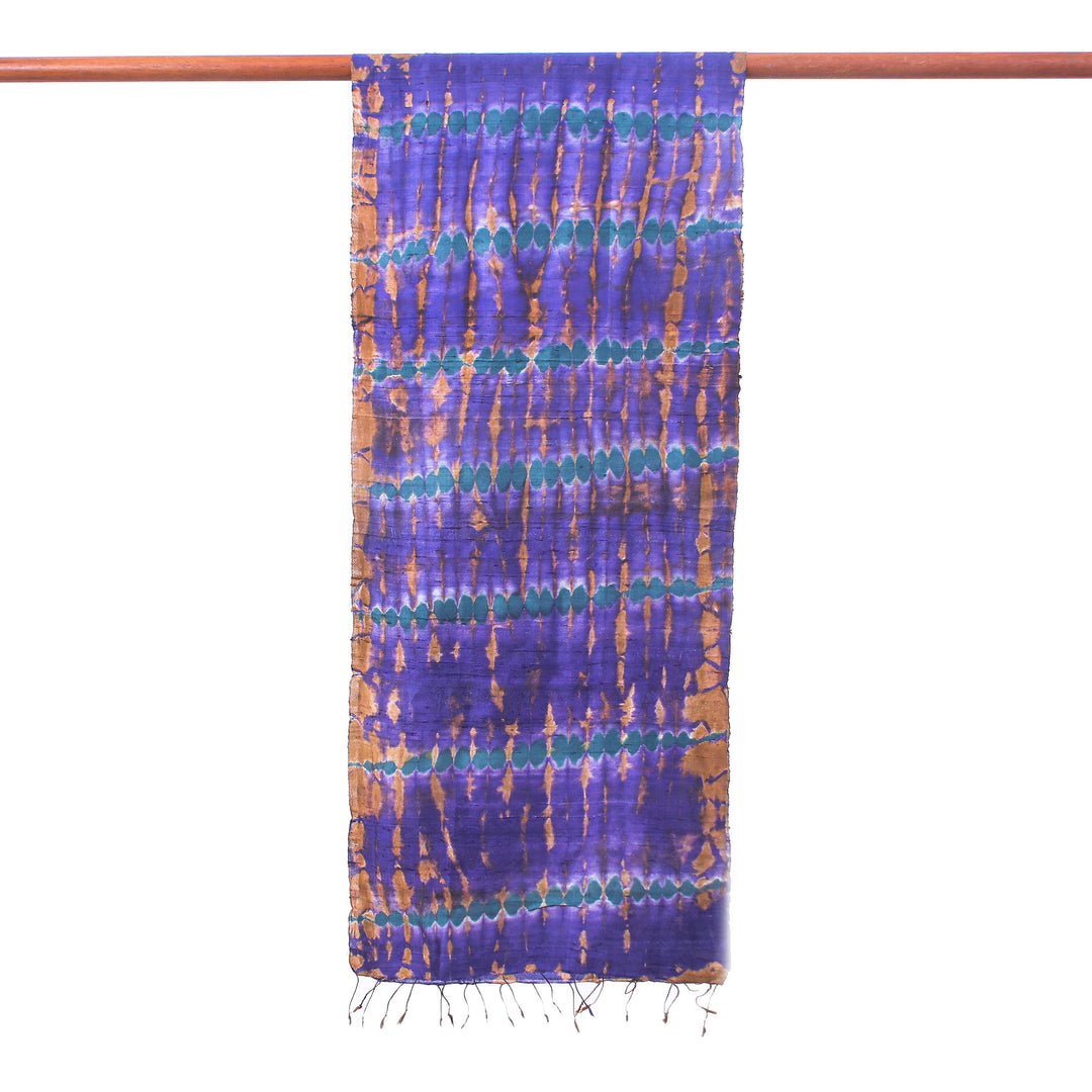 Hand-Spun Woven and Dyed Fringed Silk Batik Scarf in Purple - Purple Delight