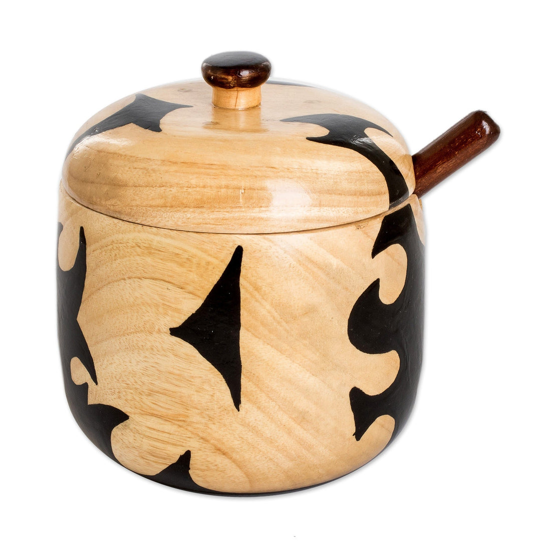 Folk Art Palo Blanco Wood Sugar Bowl and Spoon - Sweet Fire
