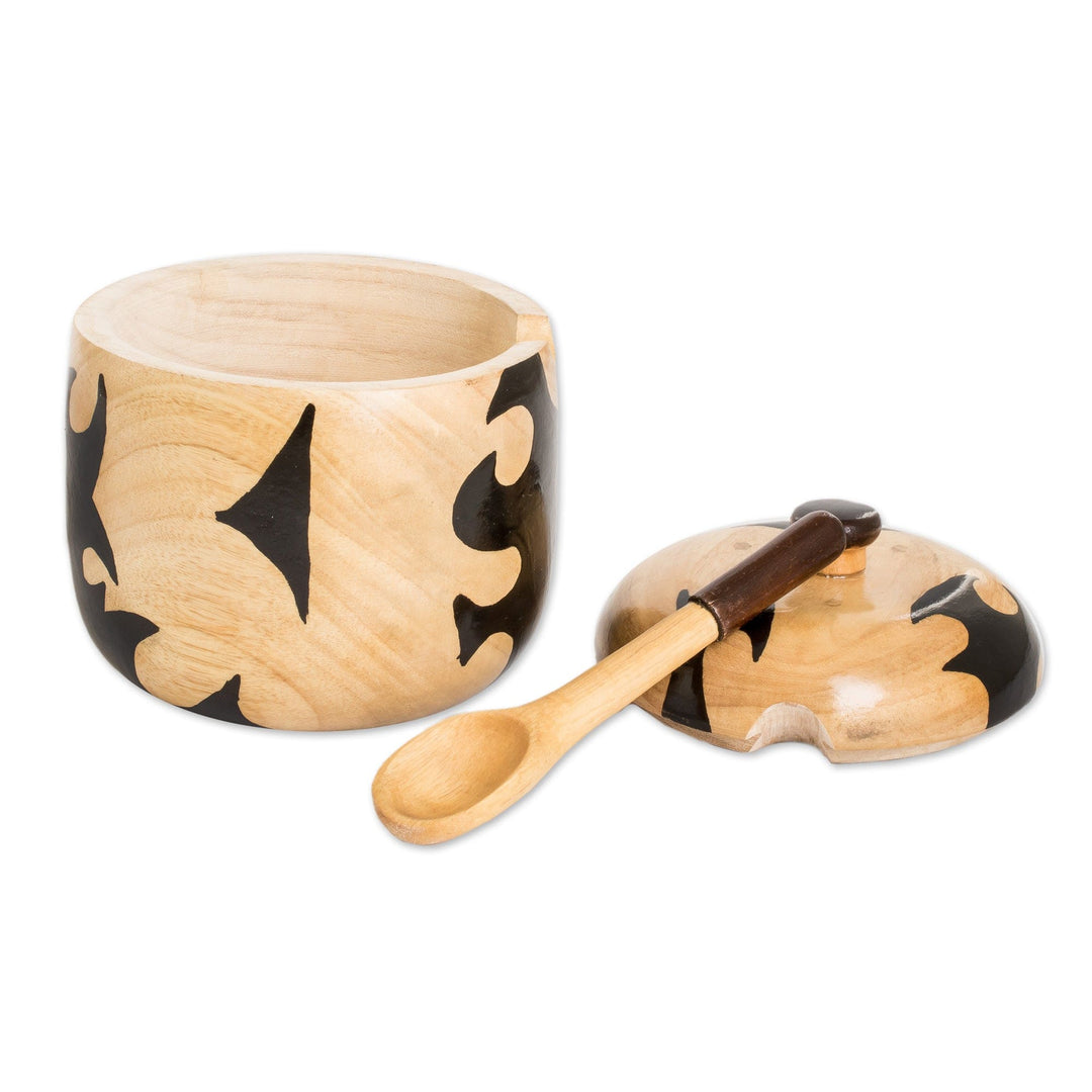 Folk Art Palo Blanco Wood Sugar Bowl and Spoon - Sweet Fire