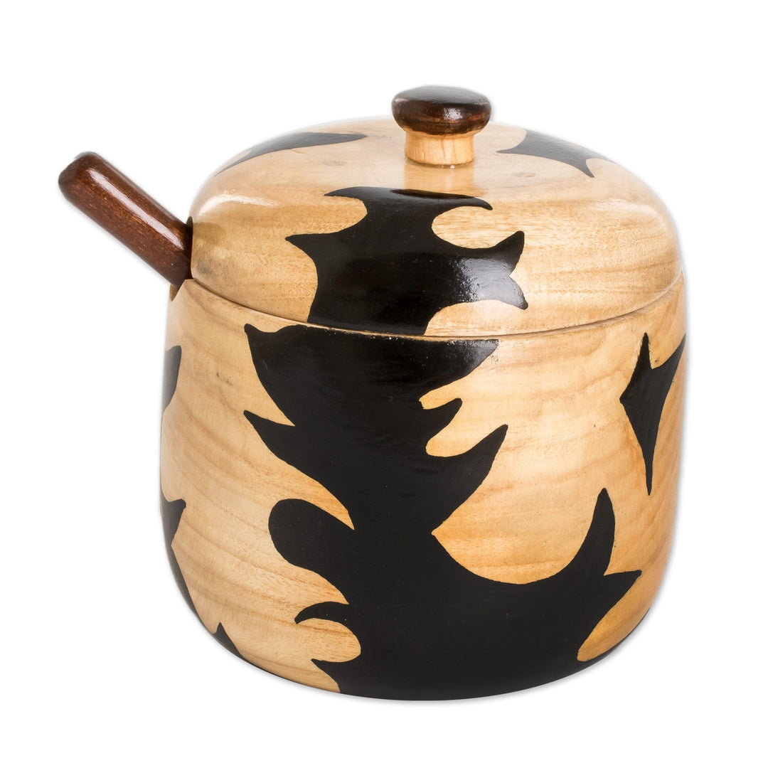 Folk Art Palo Blanco Wood Sugar Bowl and Spoon - Sweet Fire