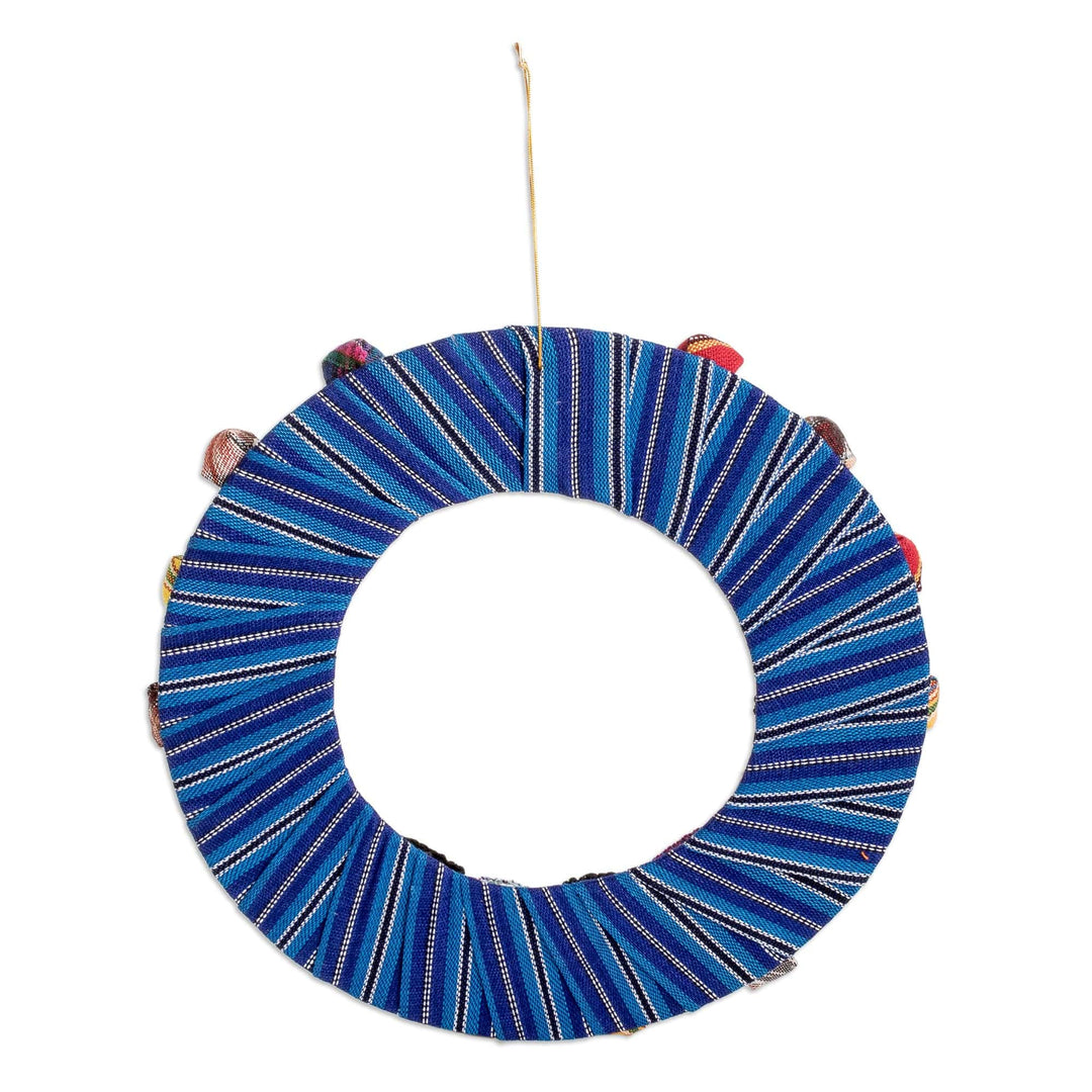 Handcrafted Traditional Worry Doll-Themed Blue Cotton Wreath - Guatemala's Union