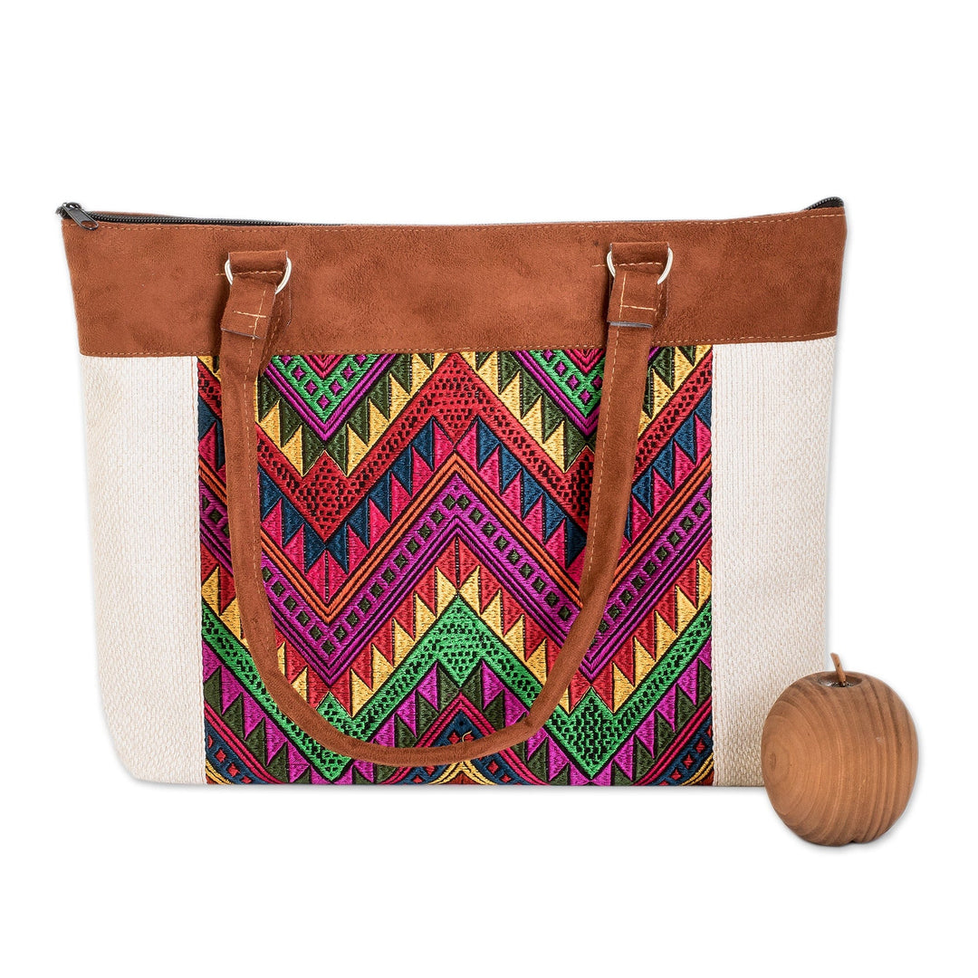 Colorful Chevron-Patterned Cotton Shoulder Bag with Zipper - Guatemala's Arrows