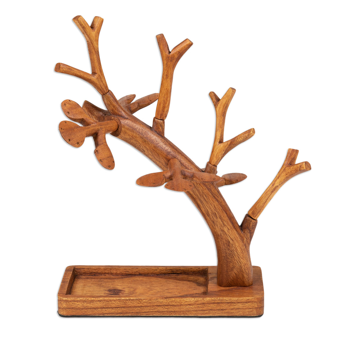 Tree-Shaped Natural Brown Jempinis Wood Jewelry Stand - Sylvan Enchantment