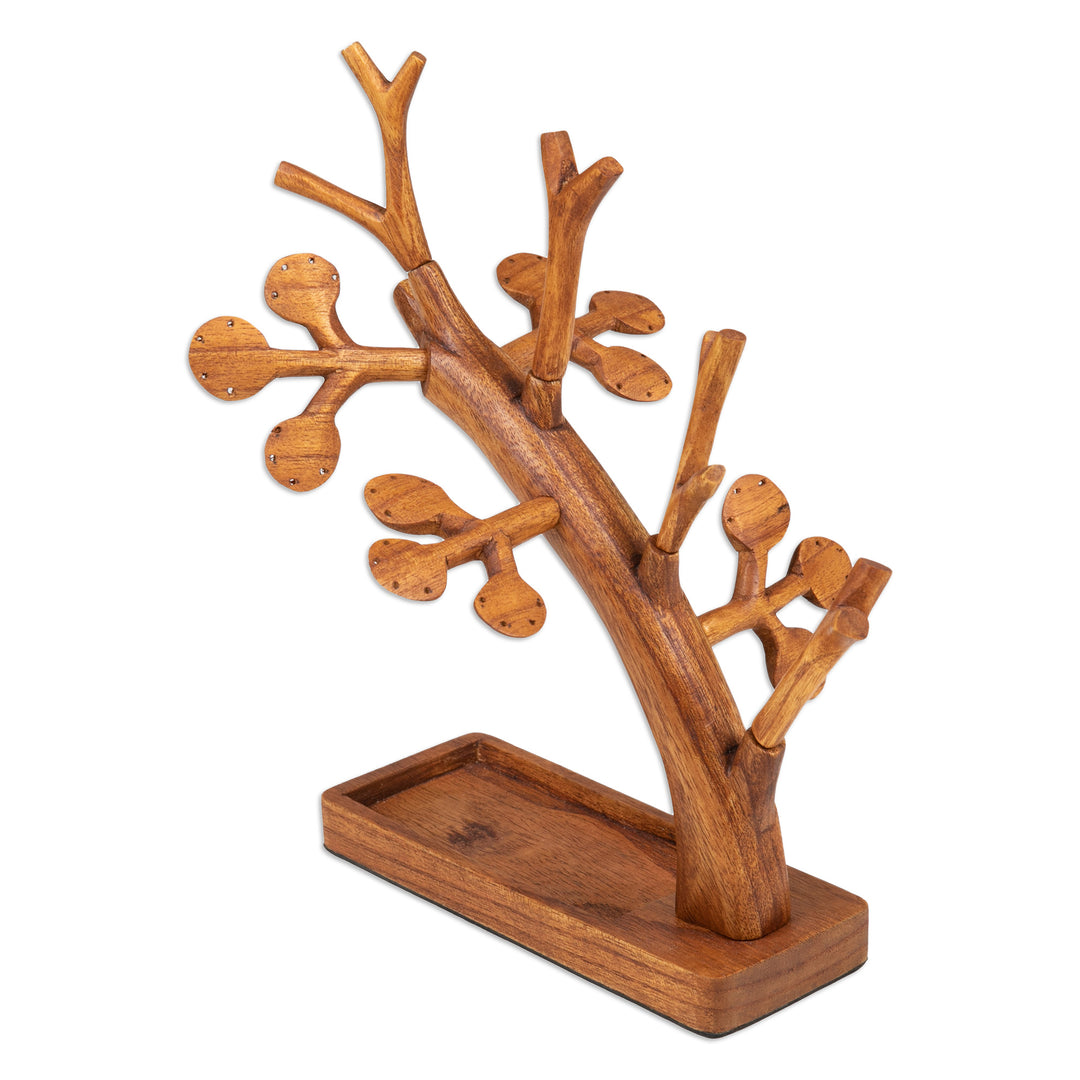 Tree-Shaped Natural Brown Jempinis Wood Jewelry Stand - Sylvan Enchantment
