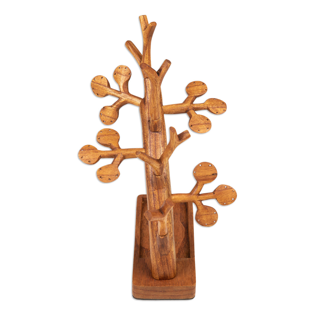 Tree-Shaped Natural Brown Jempinis Wood Jewelry Stand - Sylvan Enchantment