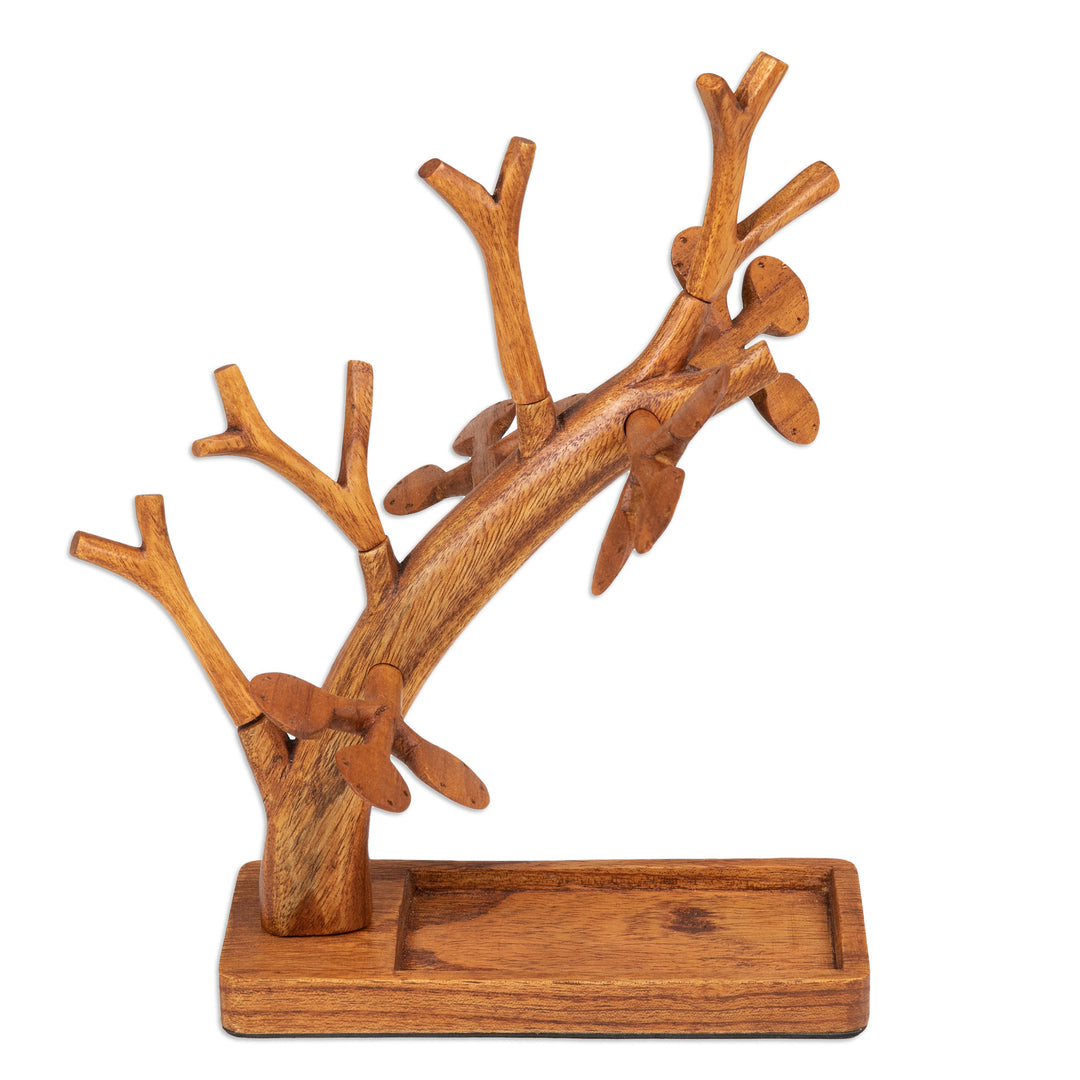 Tree-Shaped Natural Brown Jempinis Wood Jewelry Stand - Sylvan Enchantment