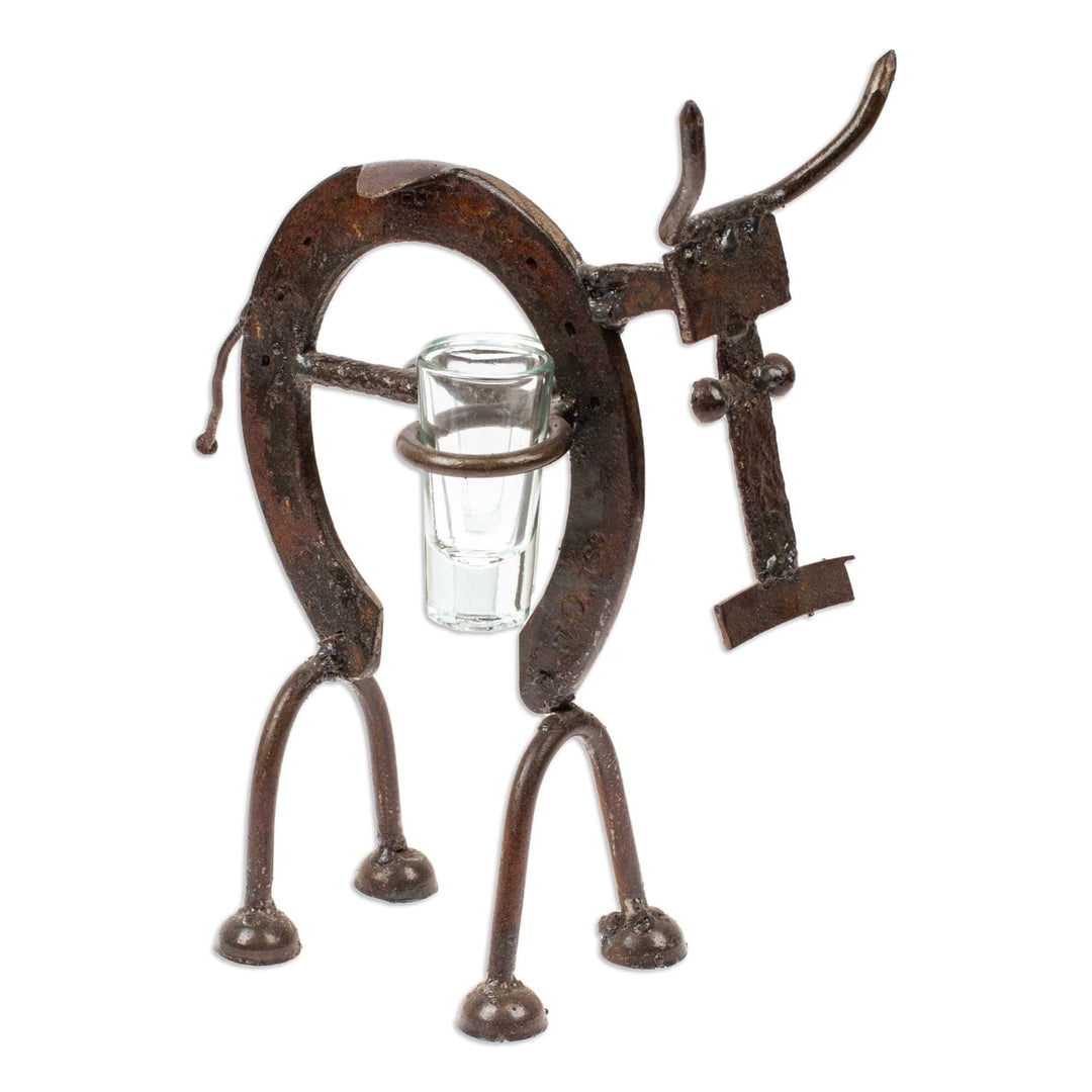 Recycled Iron Cow Tequila Bottle and Glass Stand 3-Piece Set - Salud