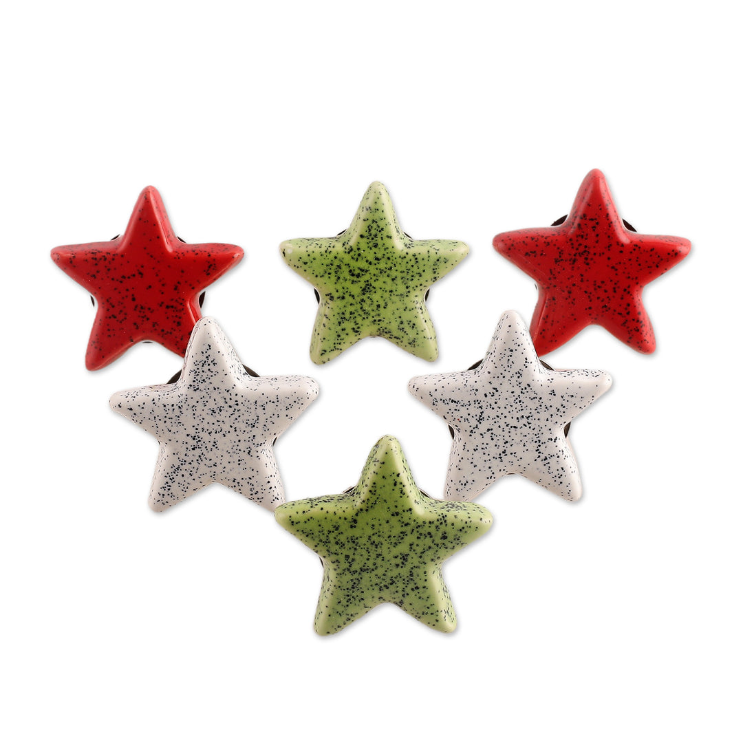 Set of 6 Handcrafted Star-Shaped Ceramic Cabinet Knobs - Merry Stars