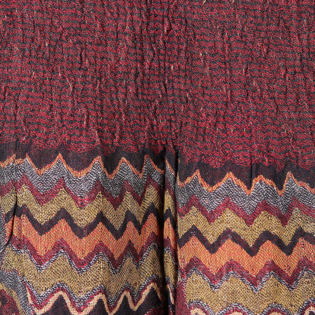 Floral Embroidered Colorful Burgundy 100% Wool Scarf - Sacred Blooming