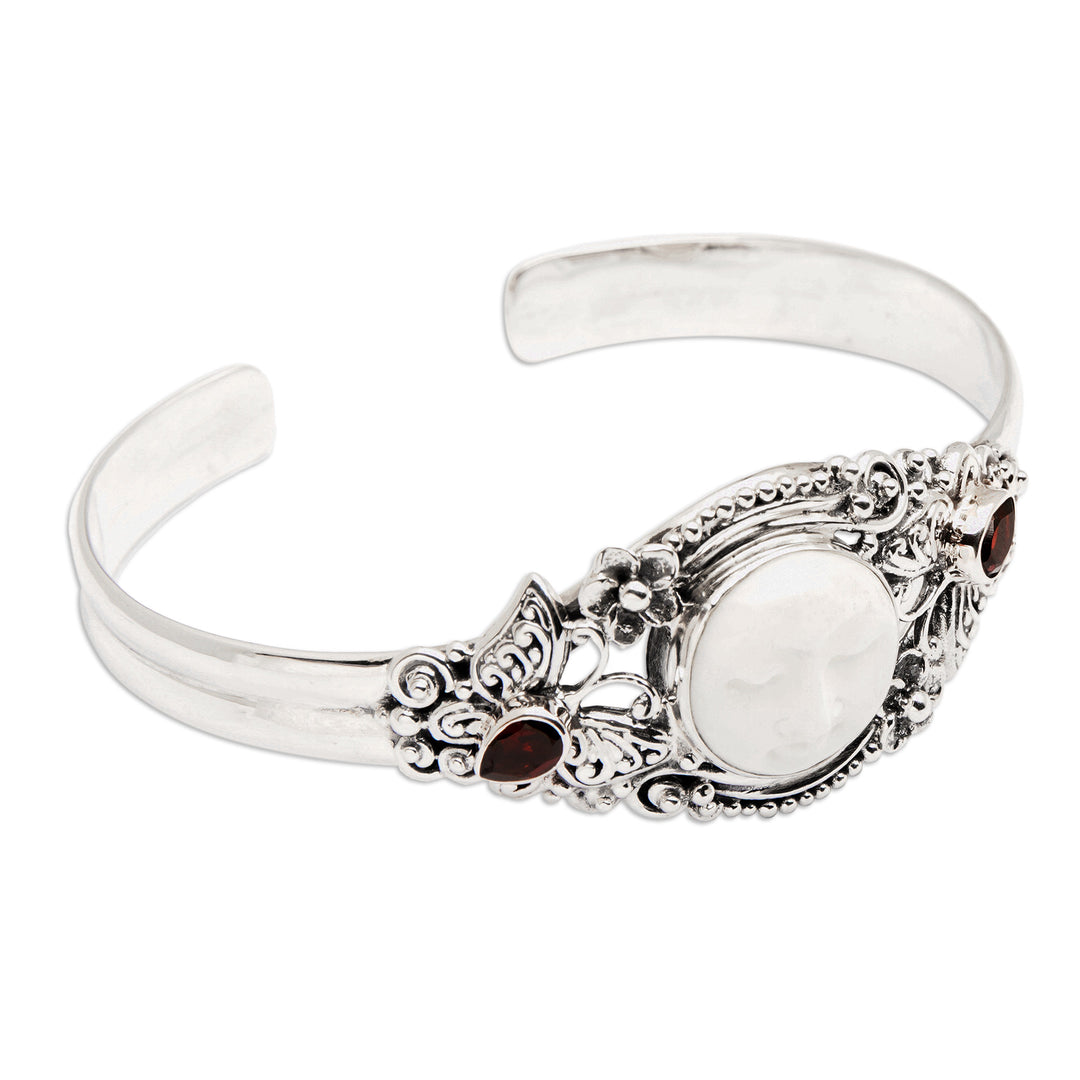 Sterling Silver Garnet Butterfly and Moon Cuff Bracelet - Moon and Nature
