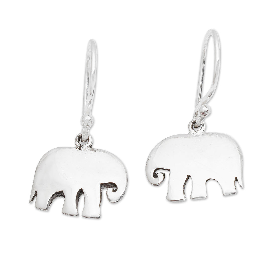 Modern Elephant-Themed Sterling Silver Dangle Earrings - Sulawesi Elephant