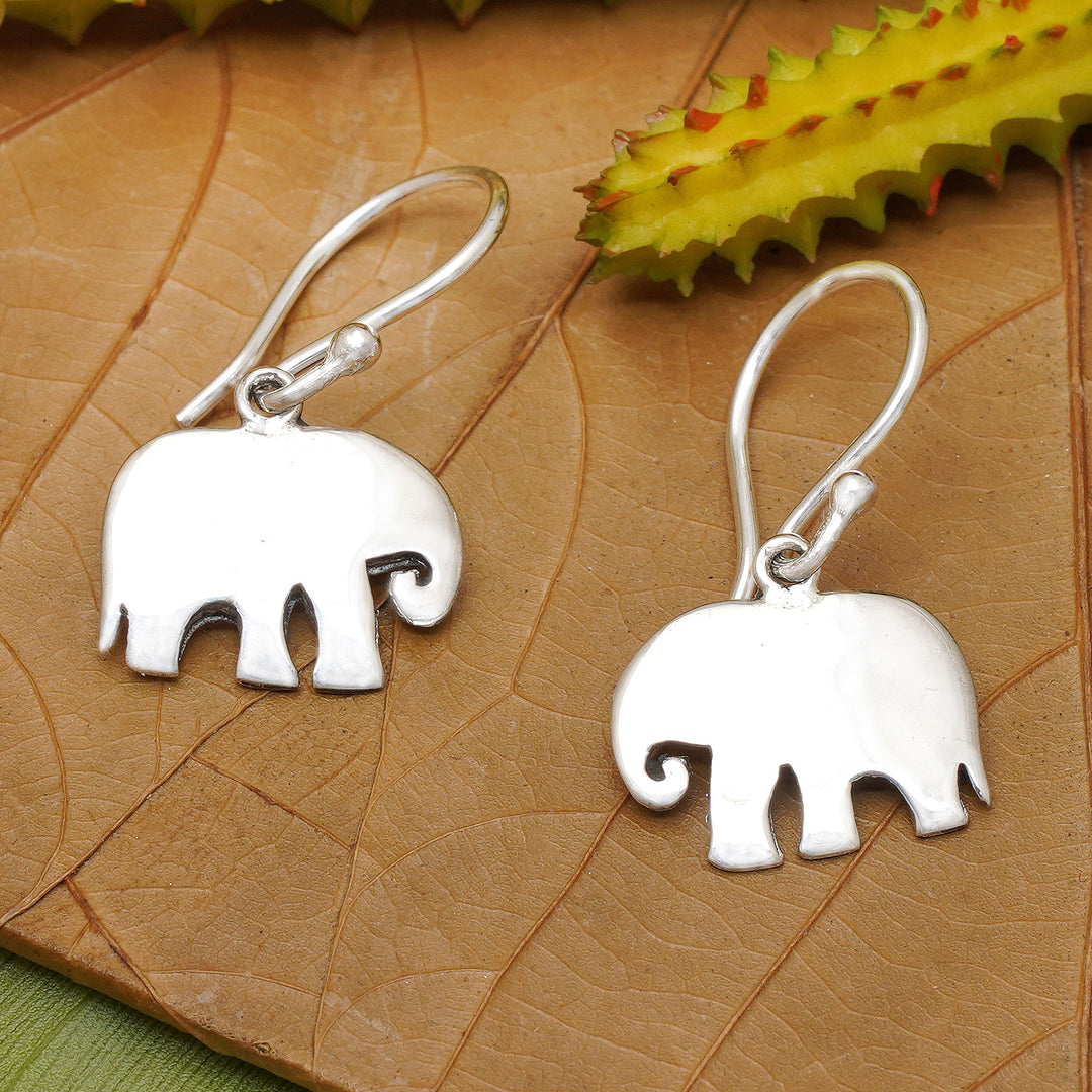 Modern Elephant-Themed Sterling Silver Dangle Earrings - Sulawesi Elephant