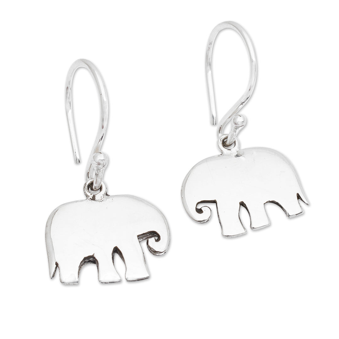 Modern Elephant-Themed Sterling Silver Dangle Earrings - Sulawesi Elephant