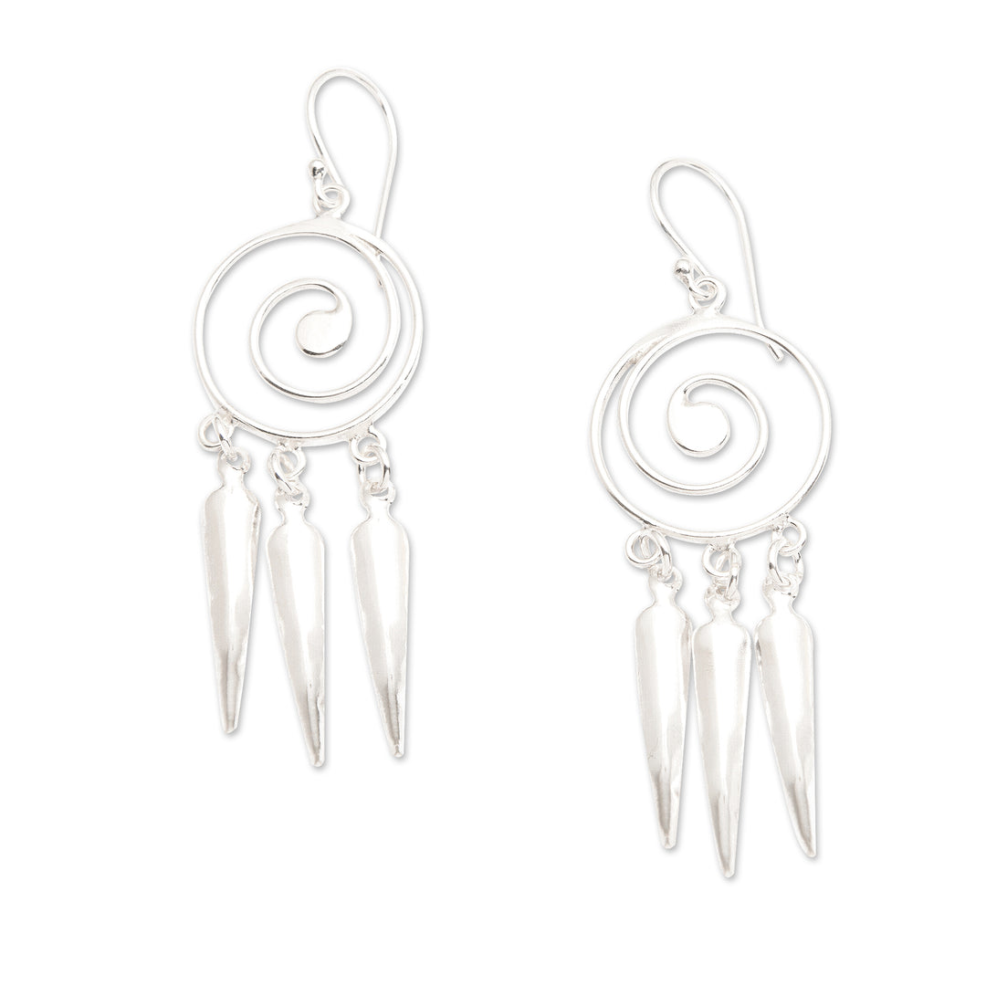 High-Polished Spiral Sterling Silver Chandelier Earrings - Spiral of Water