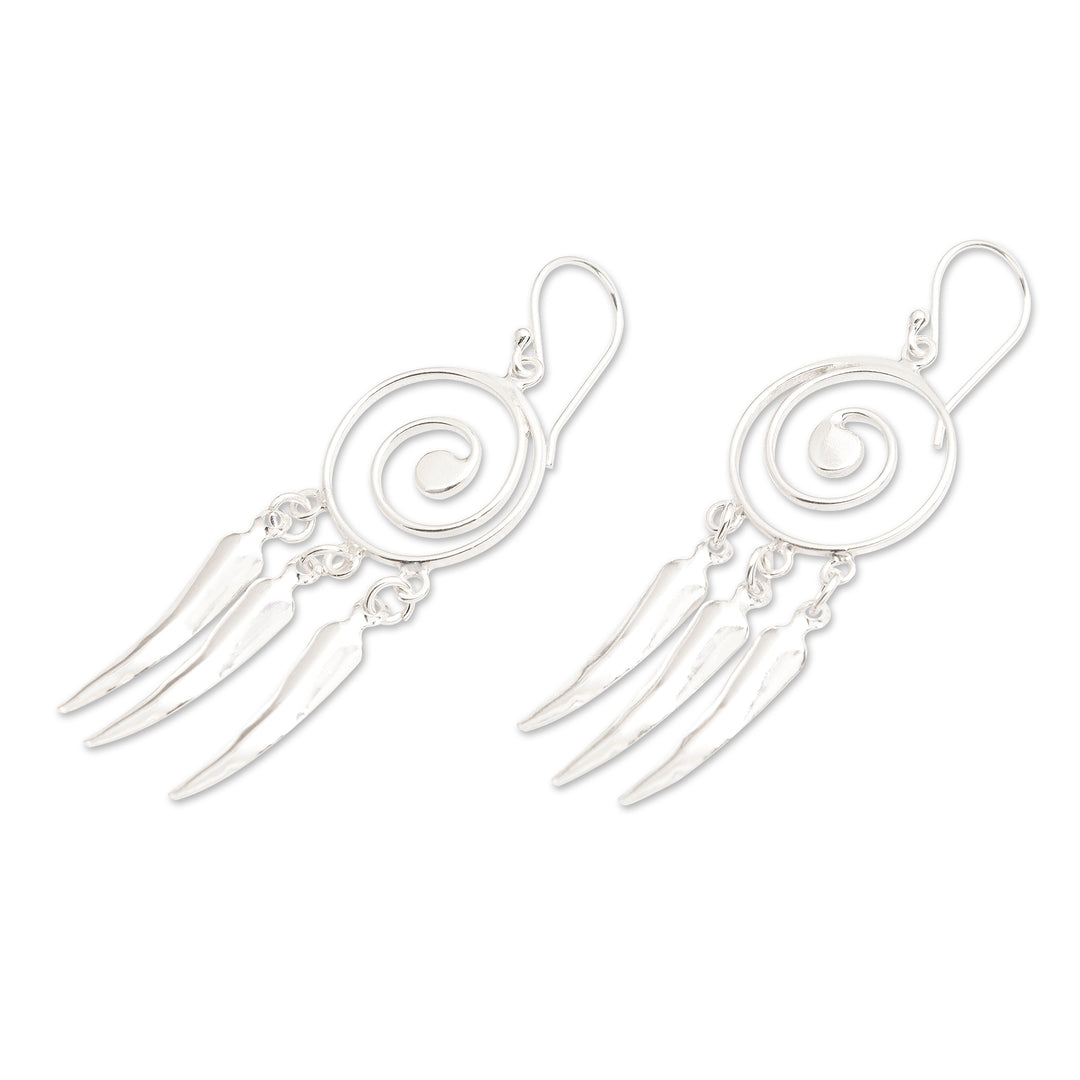High-Polished Spiral Sterling Silver Chandelier Earrings - Spiral of Water