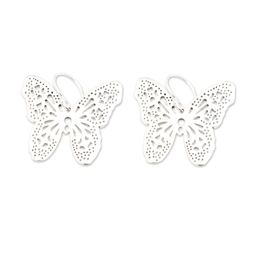 Polished Butterfly-Shaped Sterling Silver Dangle Earrings - Butterfly Magnificence