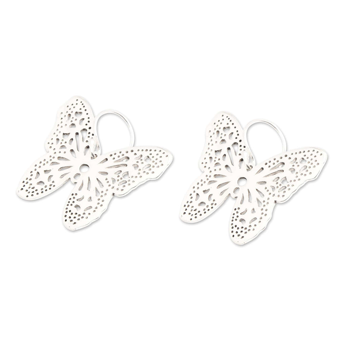Polished Butterfly-Shaped Sterling Silver Dangle Earrings - Butterfly Magnificence