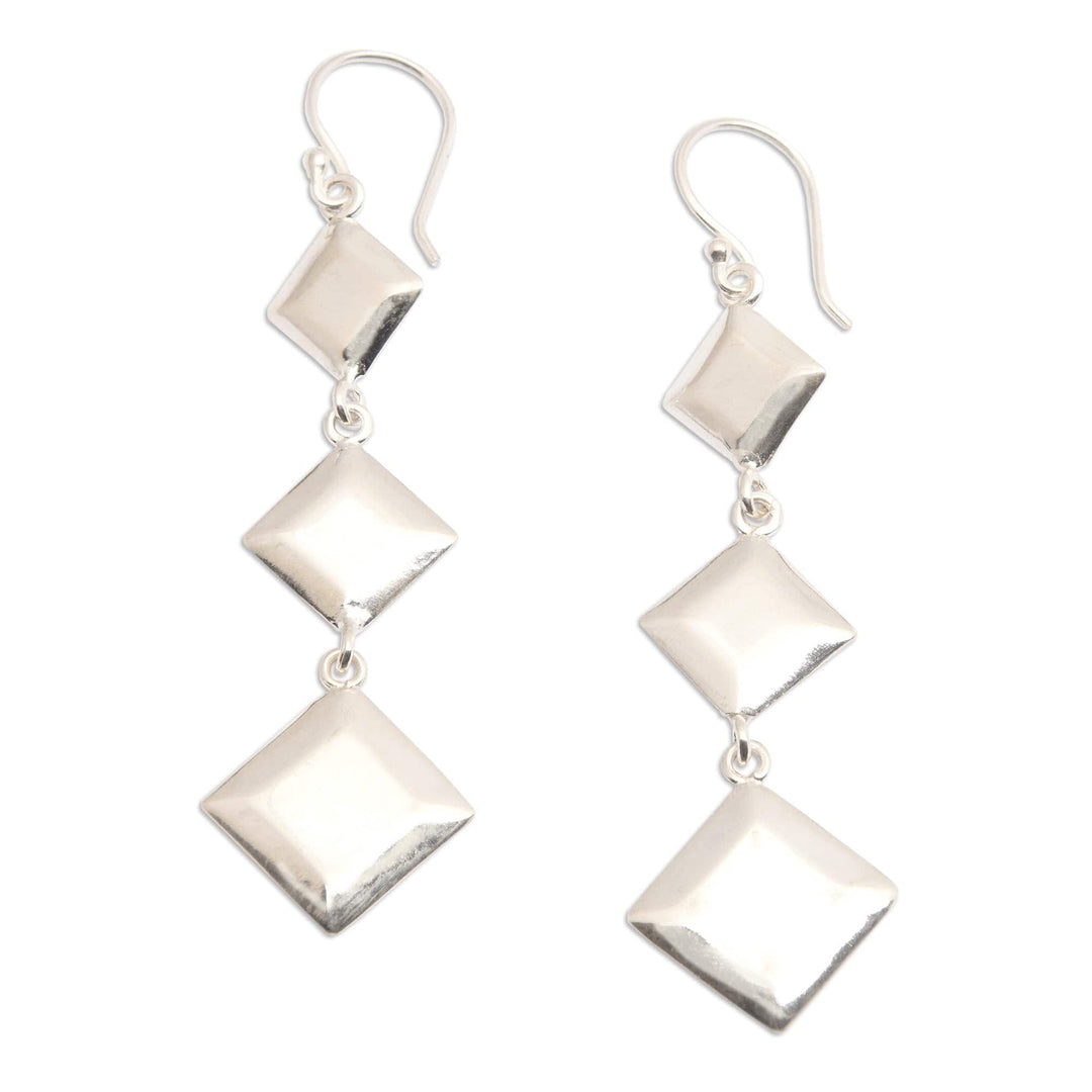 High-Polished Diamond-Shaped Sterling Silver Dangle Earrings - Triple Diamonds