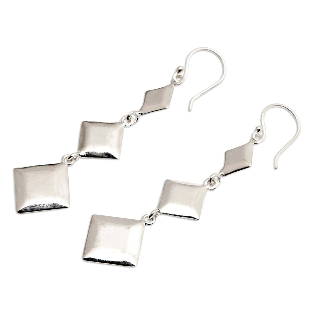 High-Polished Diamond-Shaped Sterling Silver Dangle Earrings - Triple Diamonds