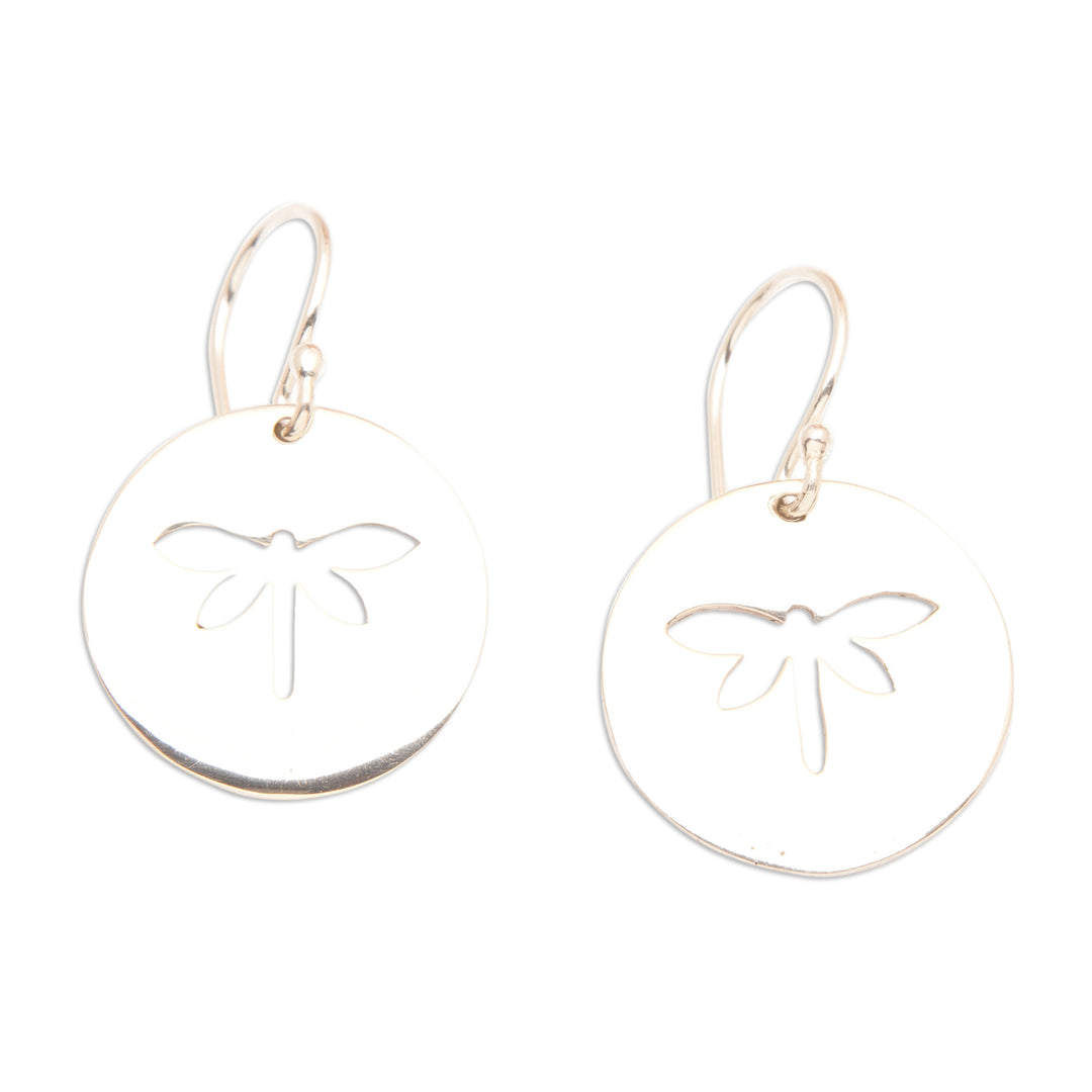 Polished Dragonfly-Themed Sterling Silver Dangle Earrings - Dragonfly Shadows