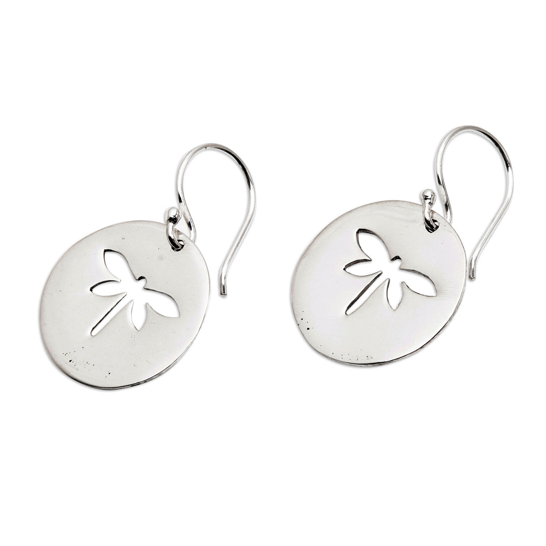 Polished Dragonfly-Themed Sterling Silver Dangle Earrings - Dragonfly Shadows