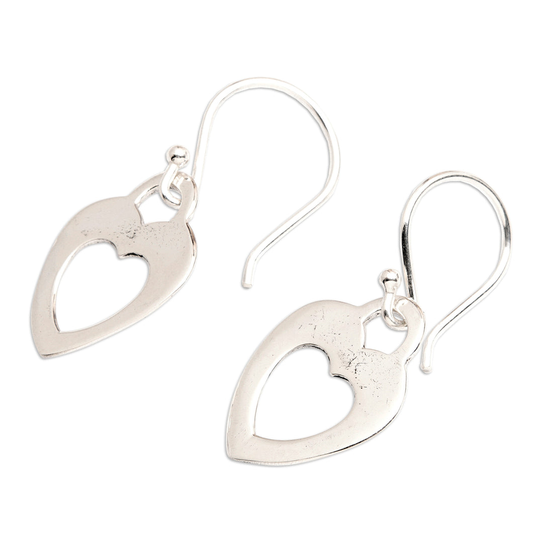 Polished Heart-Shaped Sterling Silver Dangle Earrings - First Romance
