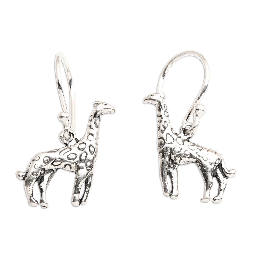 Polished Giraffe-Shaped Sterling Silver Dangle Earrings - Giraffe Duo
