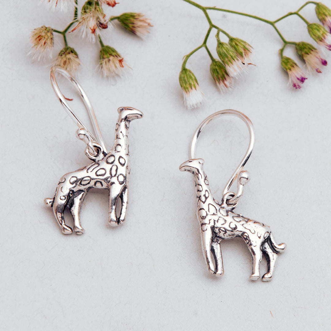 Polished Giraffe-Shaped Sterling Silver Dangle Earrings - Giraffe Duo