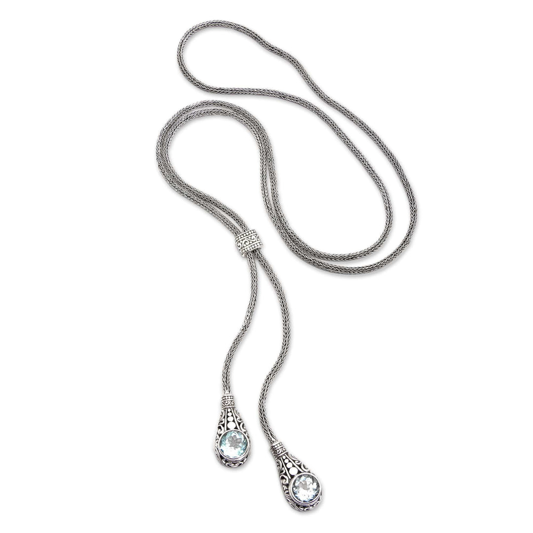 Classic 11-Carat Faceted Blue Topaz Lariat Necklace - Sacred Tears