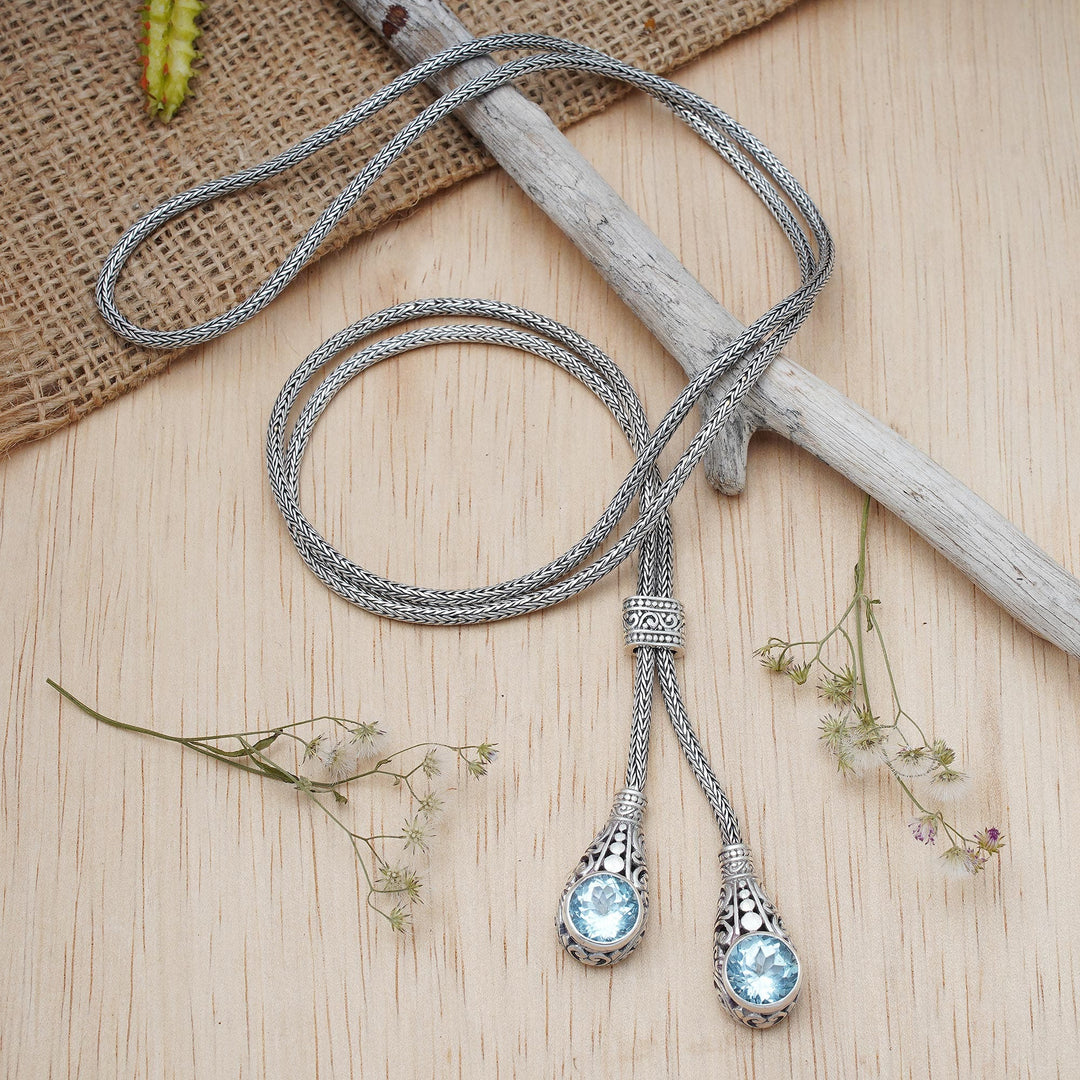 Classic 11-Carat Faceted Blue Topaz Lariat Necklace - Sacred Tears