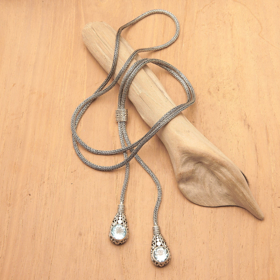 Classic 11-Carat Faceted Blue Topaz Lariat Necklace - Sacred Tears