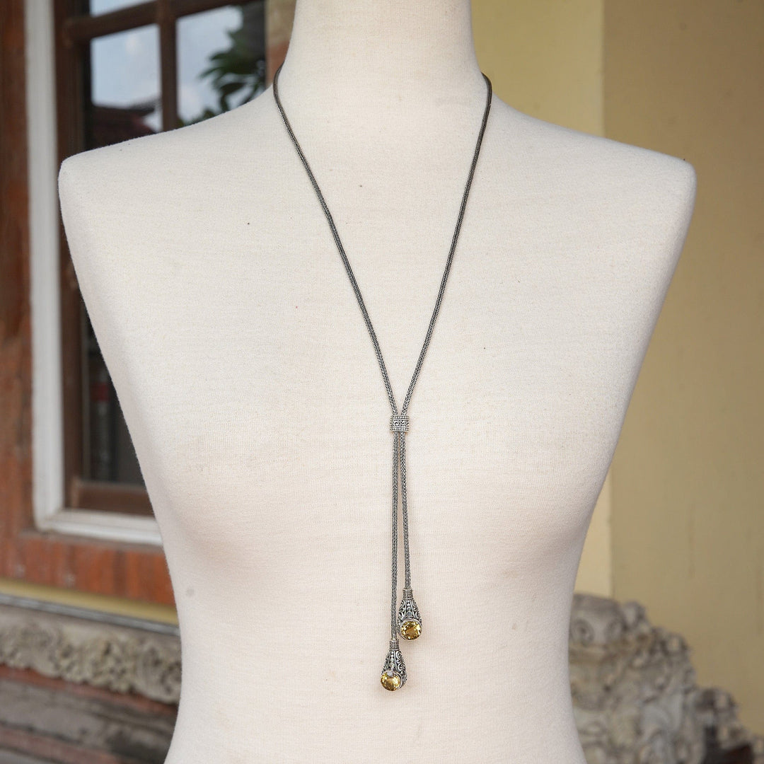 Classic Three-Carat Faceted Citrine Lariat Necklace - Sacred Joyous Tears