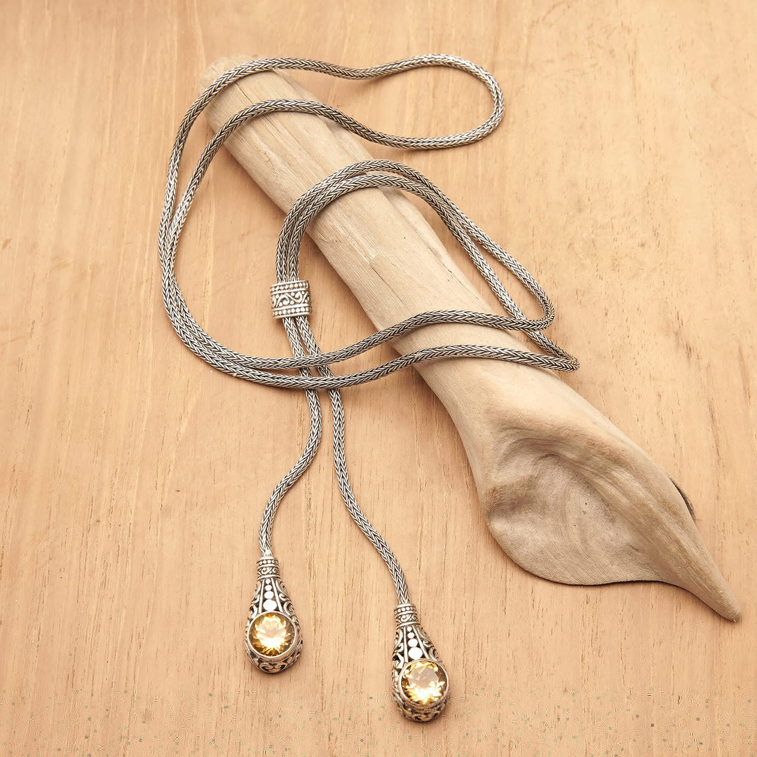 Classic Three-Carat Faceted Citrine Lariat Necklace - Sacred Joyous Tears