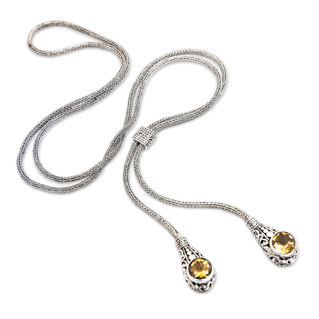 Classic Three-Carat Faceted Citrine Lariat Necklace - Sacred Joyous Tears