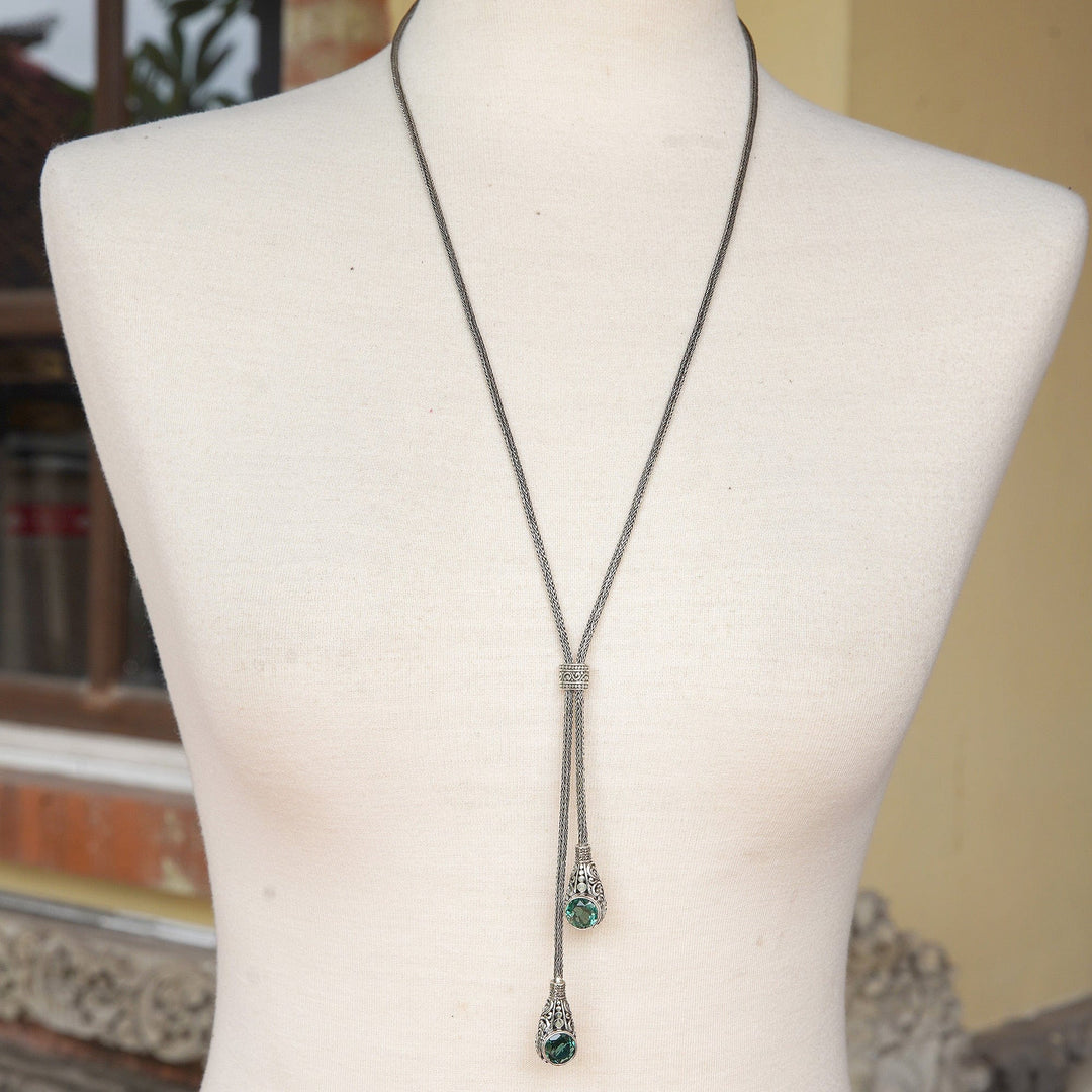 Classic Faceted Cubic Zirconia Lariat Necklace from Bali - Sacred Bright Tears
