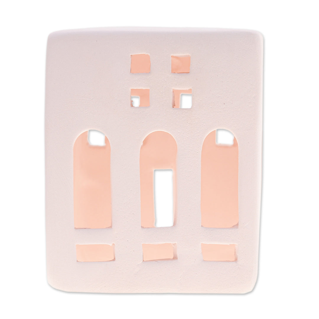 Hand-Painted House-Shaped Ceramic Tealight Holder in Pink - Modern House