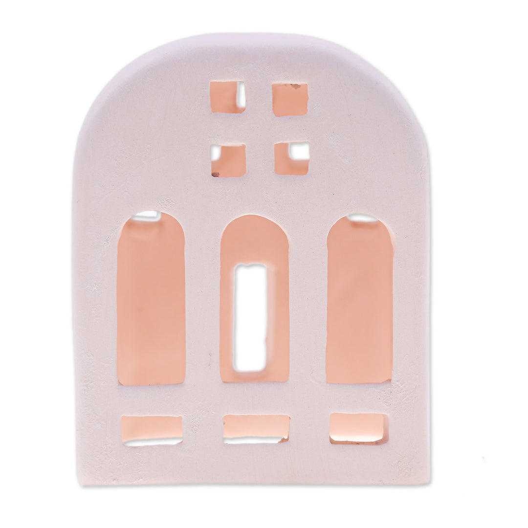 House-Shaped Ceramic Tealight Holder in Pink from Thailand - Minimalist House