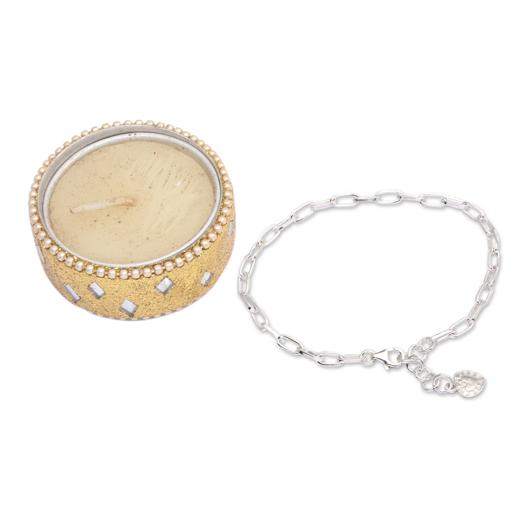 Polished Sterling Silver Charm Bracelet with Heart Charm - Radiant Heart