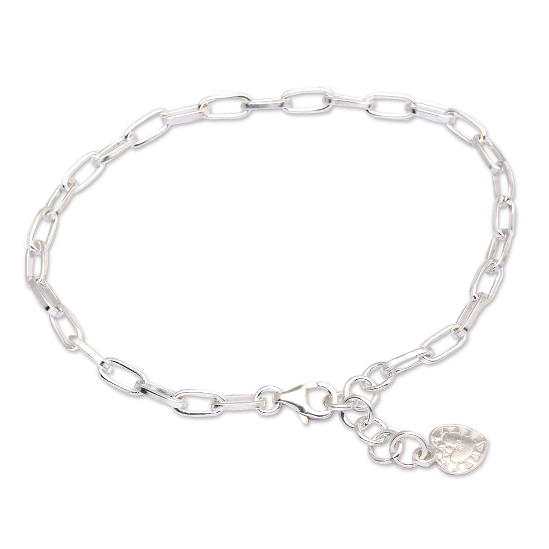 Polished Sterling Silver Charm Bracelet with Heart Charm - Radiant Heart