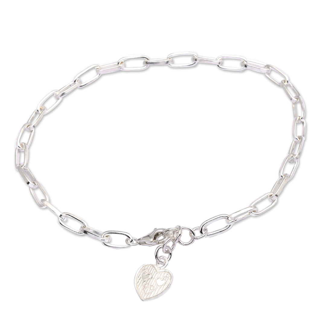 High-Polished Sterling Silver Heart-Shaped Charm Bracelet - Jolly Heart