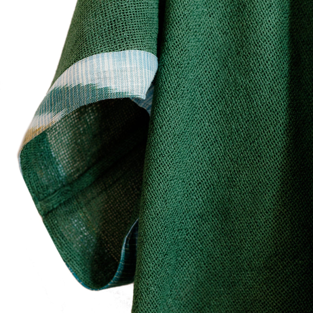 Ikat-Patterned Green 100% Cotton Open-Front Cape - Ikat Harmony