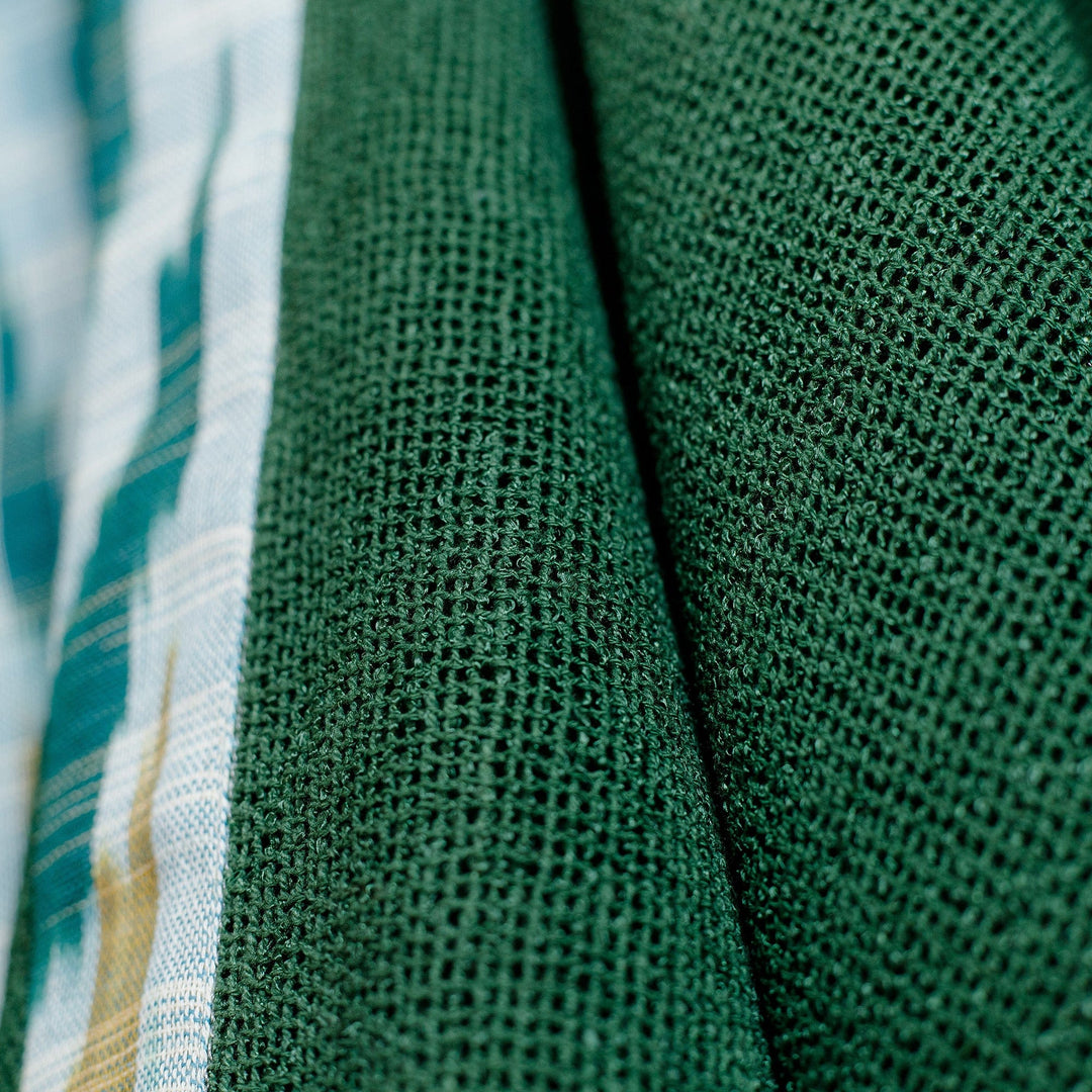 Ikat-Patterned Green 100% Cotton Open-Front Cape - Ikat Harmony